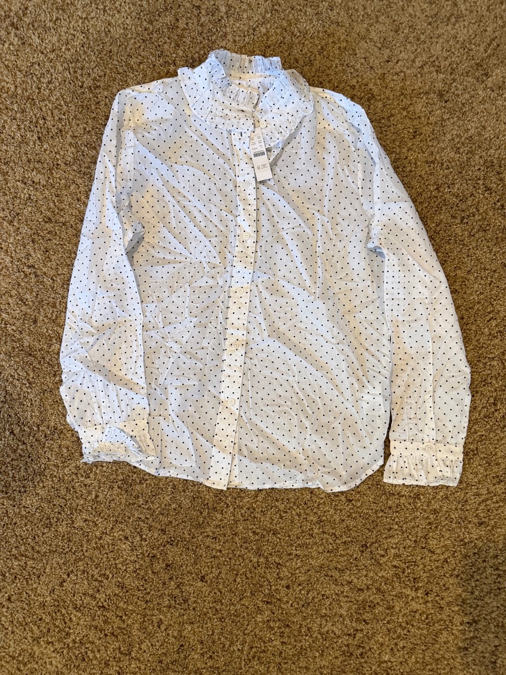 J. Crew White Blouse with Navy Polka Dots